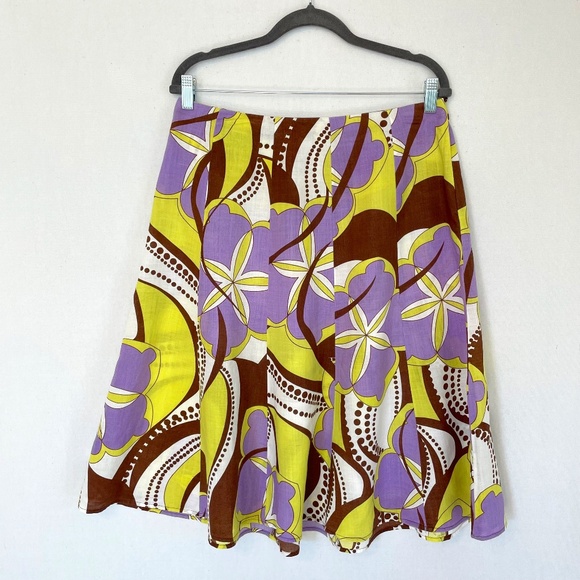 S.L.B. Women's Size 10 Retro Print A-line Swing Skirt 100% Linen - Picture 1 of 5